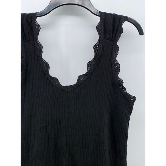 RIVER ISLAND Women's Black Wide-Rib Lace-Trim V-Neck Tank Top SZ 12 - Picture 3 of 11